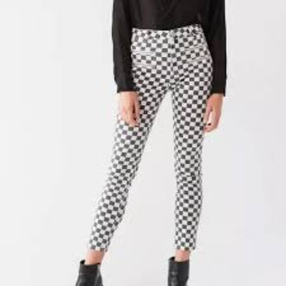 BDG Twig Slim Fit Checker Printed Zip Accent High Rise Skinny Jeans - Size 25 - Picture 3 of 8